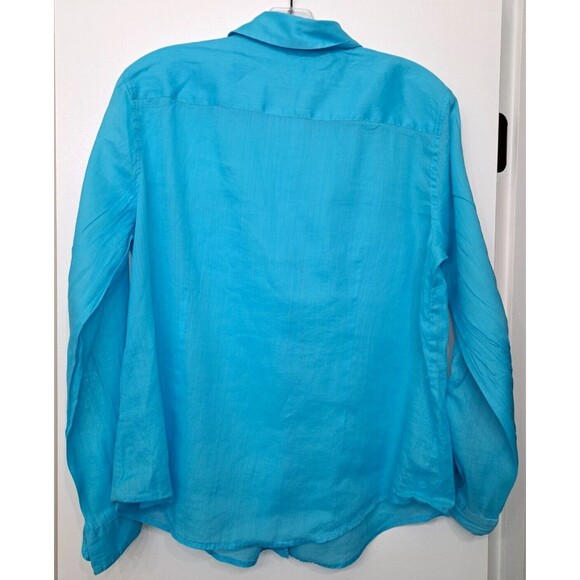 Chico's Shirt Womens 2/L Turquoise Button-Up Roll-Tab Sleeve Tunic Lightweight - Picture 5 of 10